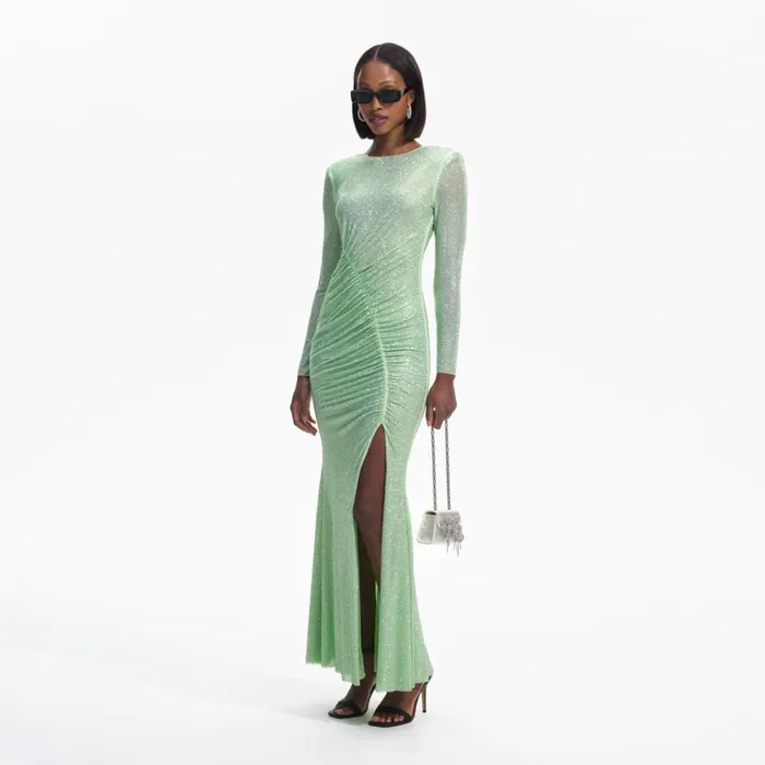 Self Portrait Dresses Green Rhinestone Mesh Maxi Dress 8211 Women Self Portrait Dresses Green Rhinestone Mesh Maxi Dress 8211 Women