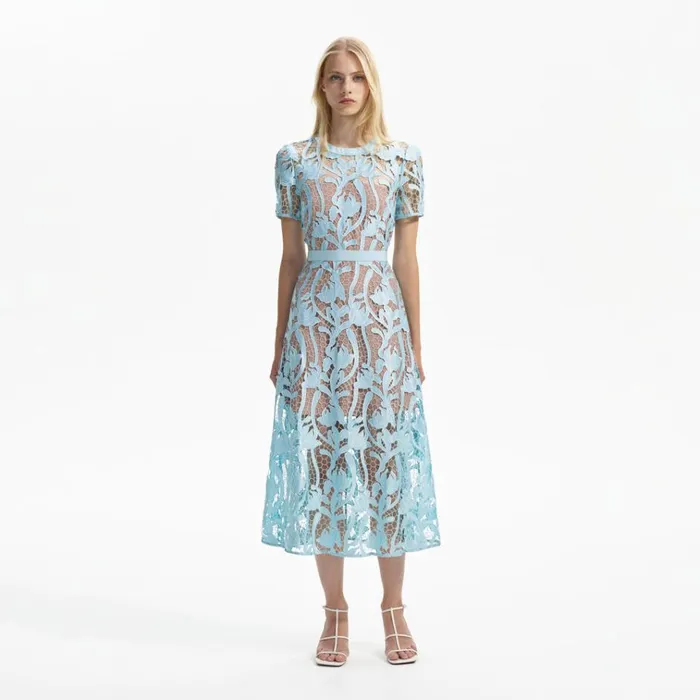 Self Portrait Dresses Light Blue Lace Midi Dress 8211 Women