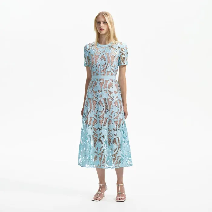 Self Portrait Dresses Light Blue Lace Midi Dress 8211 Women Self Portrait Dresses Light Blue Lace Midi Dress 8211 Women