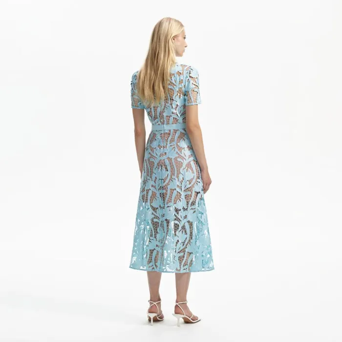 Self Portrait Dresses Light Blue Lace Midi Dress 8211 Women Self Portrait Dresses Light Blue Lace Midi Dress 8211 Women