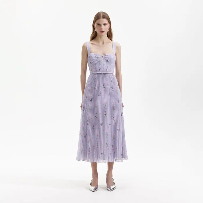 Self Portrait Dresses Lilac Floral Chiffon Midi Dress 8211 Women