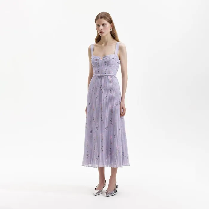 Self Portrait Dresses Lilac Floral Chiffon Midi Dress 8211 Women Self Portrait Dresses Lilac Floral Chiffon Midi Dress 8211 Women