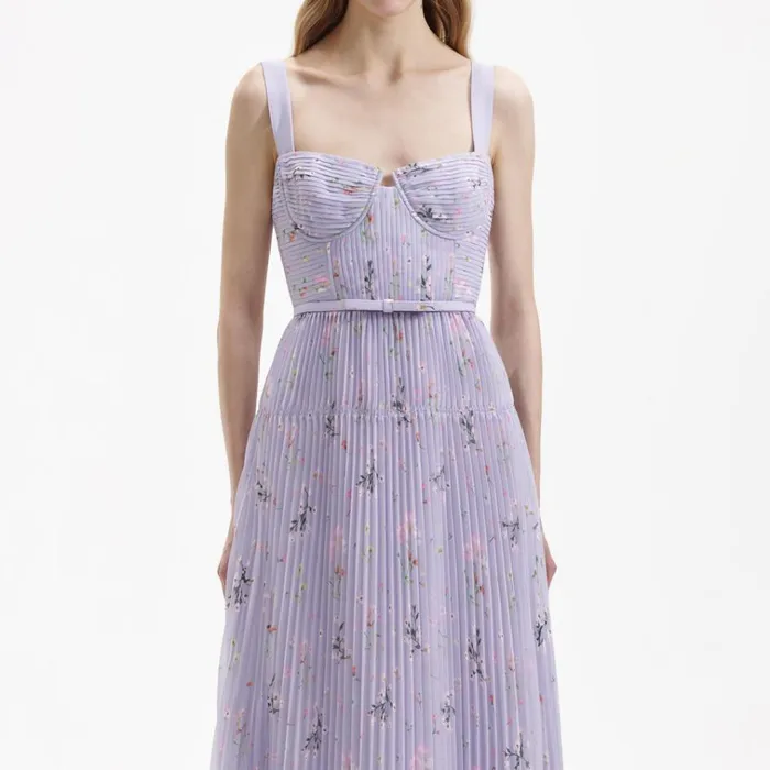 Self Portrait Dresses Lilac Floral Chiffon Midi Dress 8211 Women Self Portrait Dresses Lilac Floral Chiffon Midi Dress 8211 Women