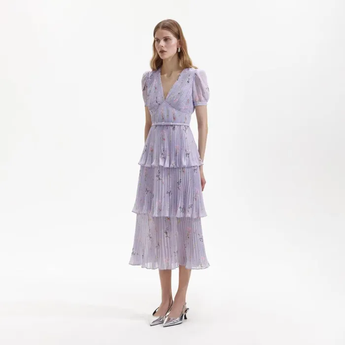 Self Portrait Dresses Lilac Floral Midi Dress 8211 Women Self Portrait Dresses Lilac Floral Midi Dress 8211 Women