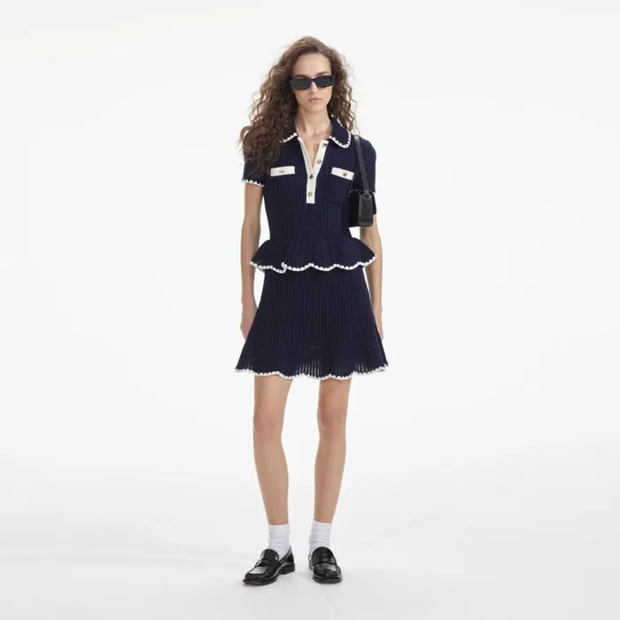 Self Portrait Dresses Navy Crochet Flared Mini Dress 8211 Women