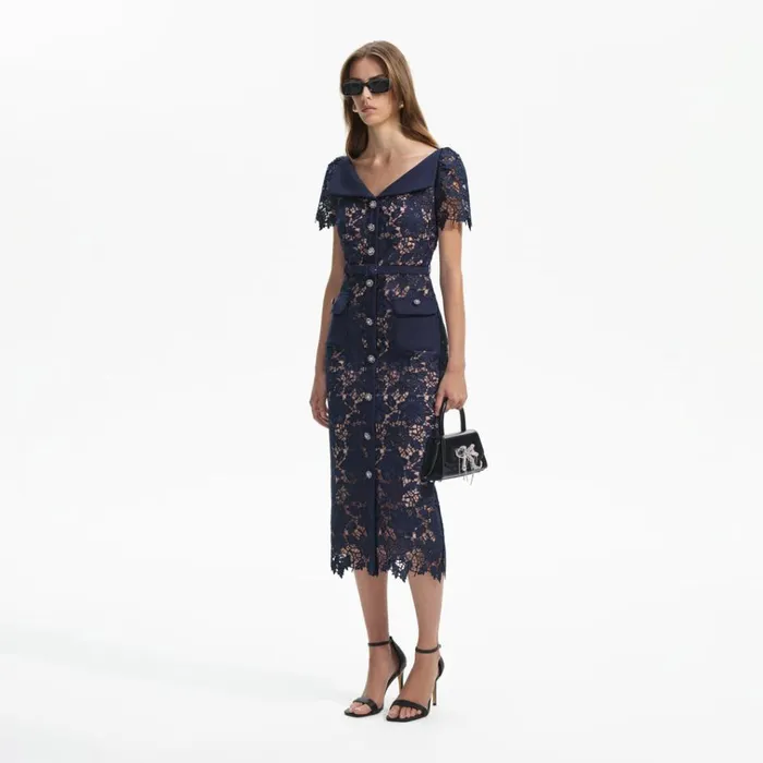 Self Portrait Dresses Navy Lace Open Neck Midi Dress 8211 Women Self Portrait Dresses Navy Lace Open Neck Midi Dress 8211 Women