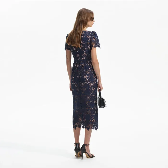 Self Portrait Dresses Navy Lace Open Neck Midi Dress 8211 Women Self Portrait Dresses Navy Lace Open Neck Midi Dress 8211 Women