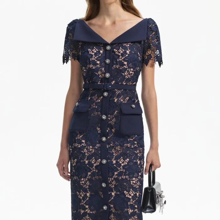 Self Portrait Dresses Navy Lace Open Neck Midi Dress 8211 Women Self Portrait Dresses Navy Lace Open Neck Midi Dress 8211 Women