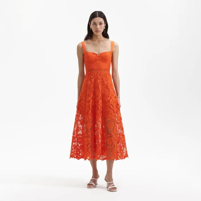 Self Portrait Dresses Orange Lace Midi Dress 8211 Women