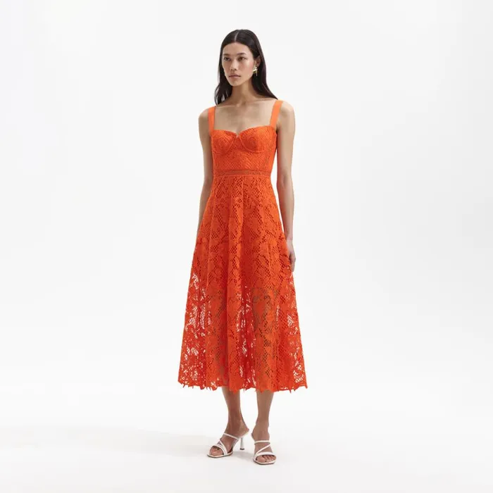 Self Portrait Dresses Orange Lace Midi Dress 8211 Women Self Portrait Dresses Orange Lace Midi Dress 8211 Women