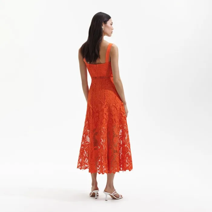 Self Portrait Dresses Orange Lace Midi Dress 8211 Women Self Portrait Dresses Orange Lace Midi Dress 8211 Women