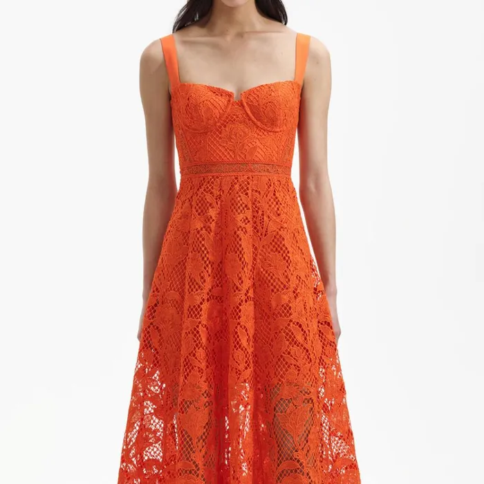 Self Portrait Dresses Orange Lace Midi Dress 8211 Women Self Portrait Dresses Orange Lace Midi Dress 8211 Women