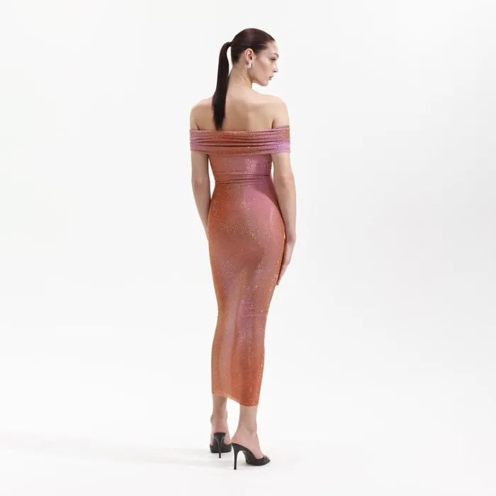 Self Portrait Dresses Orange Rhinestone Midi Dress 8211 Women Self Portrait Dresses Orange Rhinestone Midi Dress 8211 Women