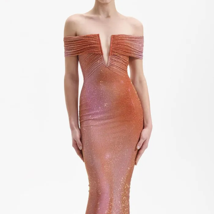 Self Portrait Dresses Orange Rhinestone Midi Dress 8211 Women Self Portrait Dresses Orange Rhinestone Midi Dress 8211 Women