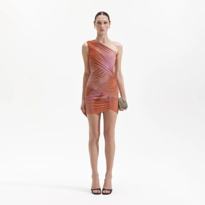 Self Portrait Dresses Orange Rhinestone Mini Dress 8211 Women