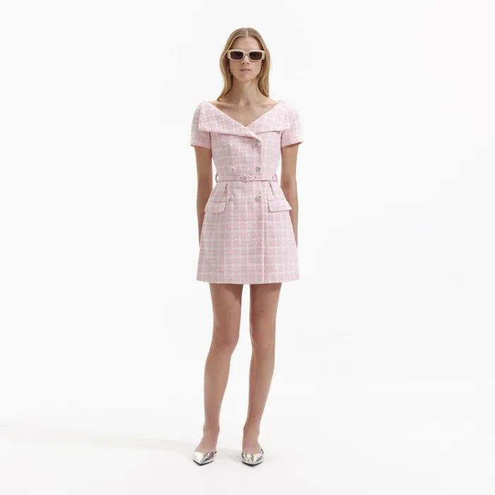Self Portrait Dresses Pink Boucle Off Shoulder Mini Dress 8211 Women