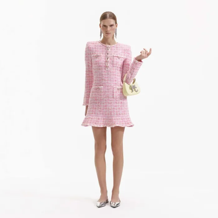 Self Portrait Dresses Pink Check Knit Mini Dress 8211 Women