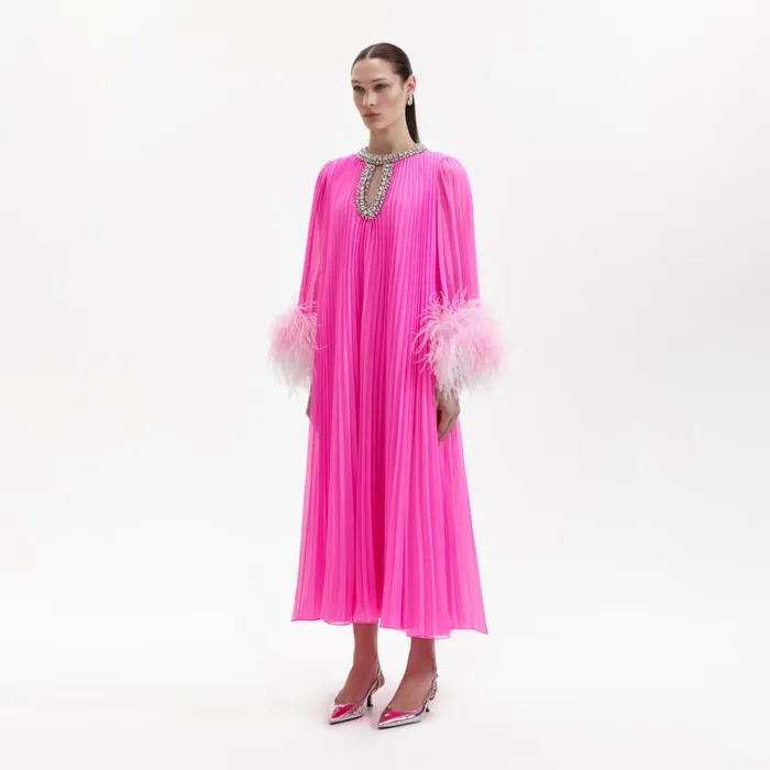 Self Portrait Dresses Pink Chiffon Feather Midi Dress 8211 Women Self Portrait Dresses Pink Chiffon Feather Midi Dress 8211 Women