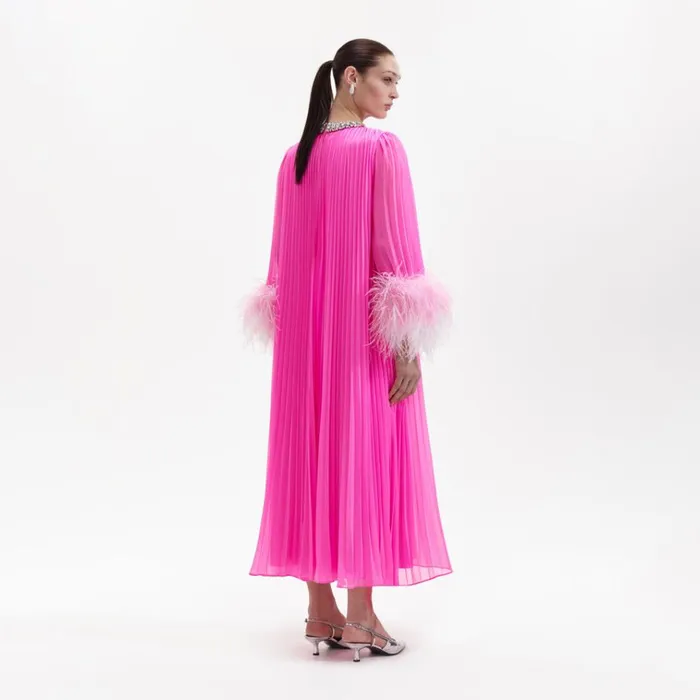 Self Portrait Dresses Pink Chiffon Feather Midi Dress 8211 Women Self Portrait Dresses Pink Chiffon Feather Midi Dress 8211 Women
