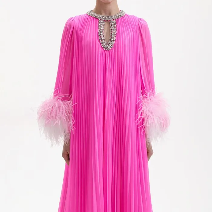 Self Portrait Dresses Pink Chiffon Feather Midi Dress 8211 Women Self Portrait Dresses Pink Chiffon Feather Midi Dress 8211 Women