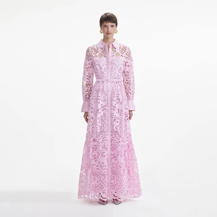 Self Portrait Dresses Pink Cotton Lace Maxi Dress 8211 Women