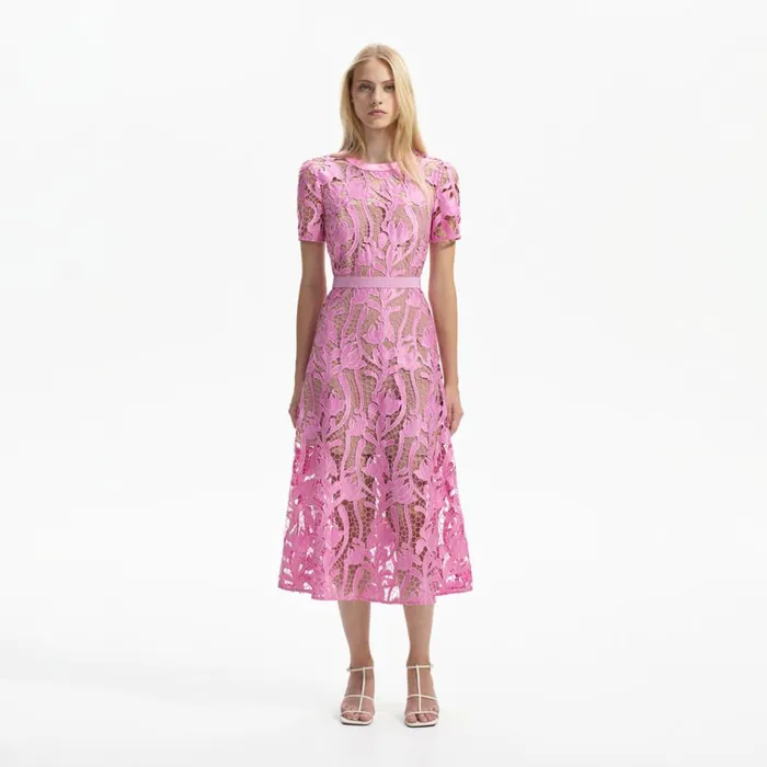 Self Portrait Dresses Pink Lace Midi Dress 8211 Women