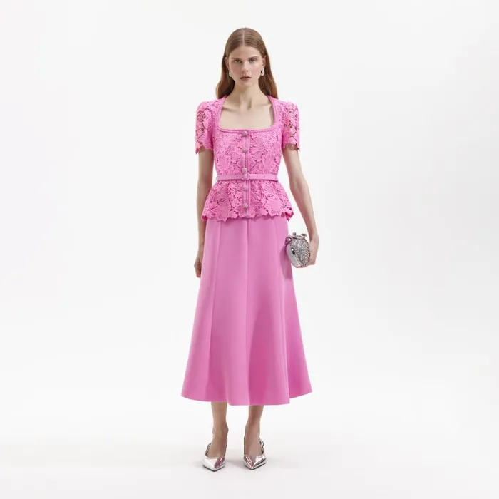 Self Portrait Dresses Pink Lace Tailored Midi Dress 8211 Women
