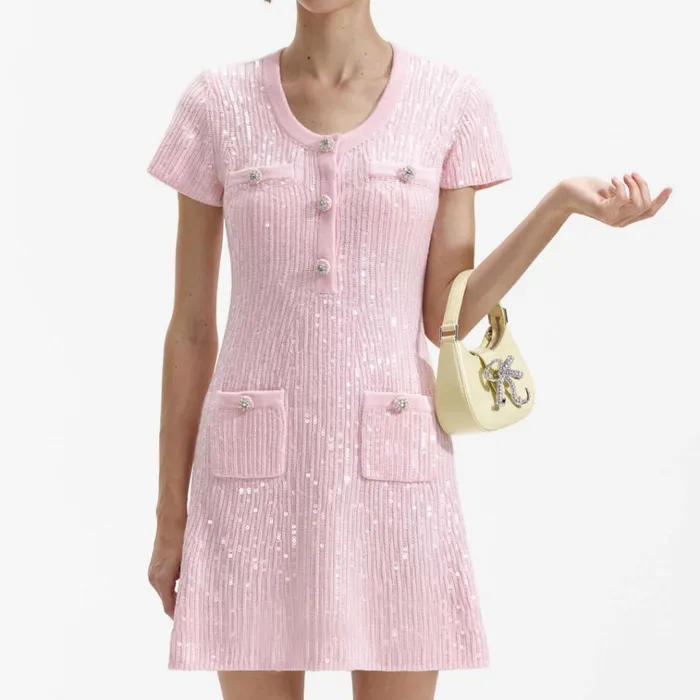 Self Portrait Dresses Pink Sequin Knit Mini Dress 8211 Women Self Portrait Dresses Pink Sequin Knit Mini Dress 8211 Women
