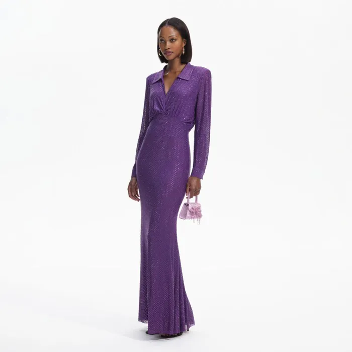 Self Portrait Dresses Purple Rhinestone Mesh Maxi Dress 8211 Women Self Portrait Dresses Purple Rhinestone Mesh Maxi Dress 8211 Women