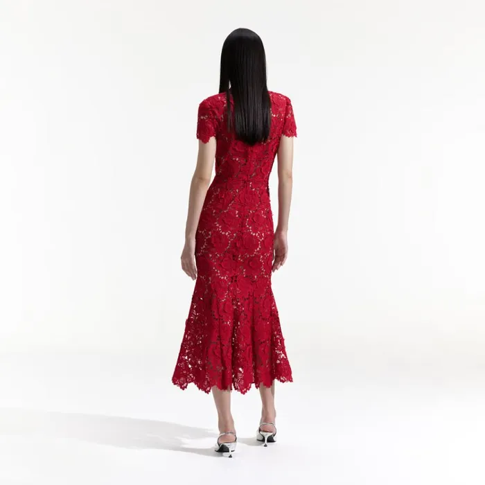 Self Portrait Dresses Red Flower Lace Midi Dress 8211 Women Self Portrait Dresses Red Flower Lace Midi Dress 8211 Women
