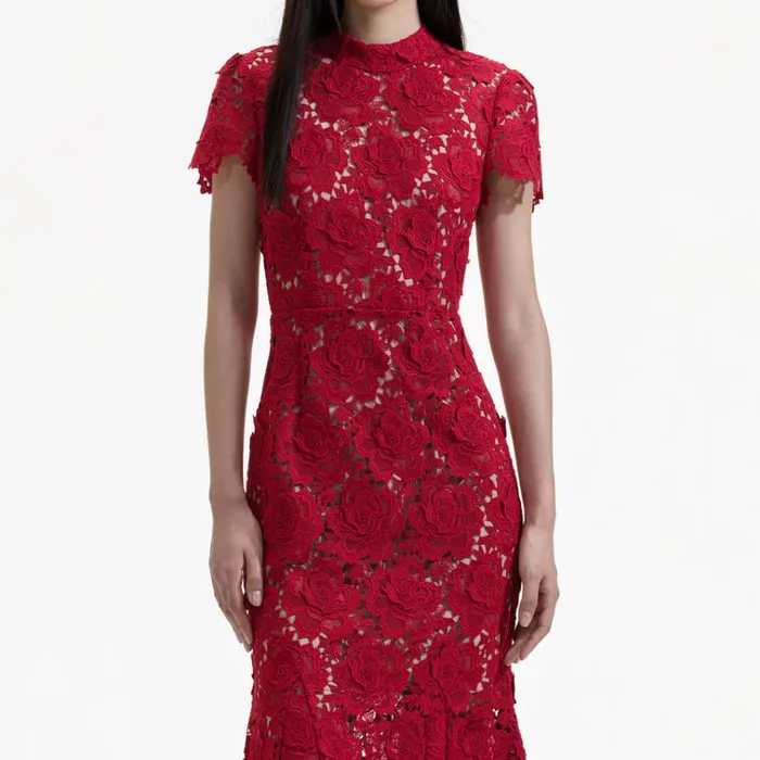 Self Portrait Dresses Red Flower Lace Midi Dress 8211 Women Self Portrait Dresses Red Flower Lace Midi Dress 8211 Women