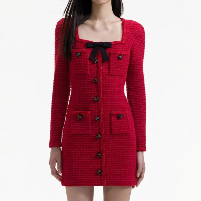 Self Portrait Dresses Red Knit Bow Round Neck Mini Dress 8211 Women Self Portrait Dresses Red Knit Bow Round Neck Mini Dress 8211 Women