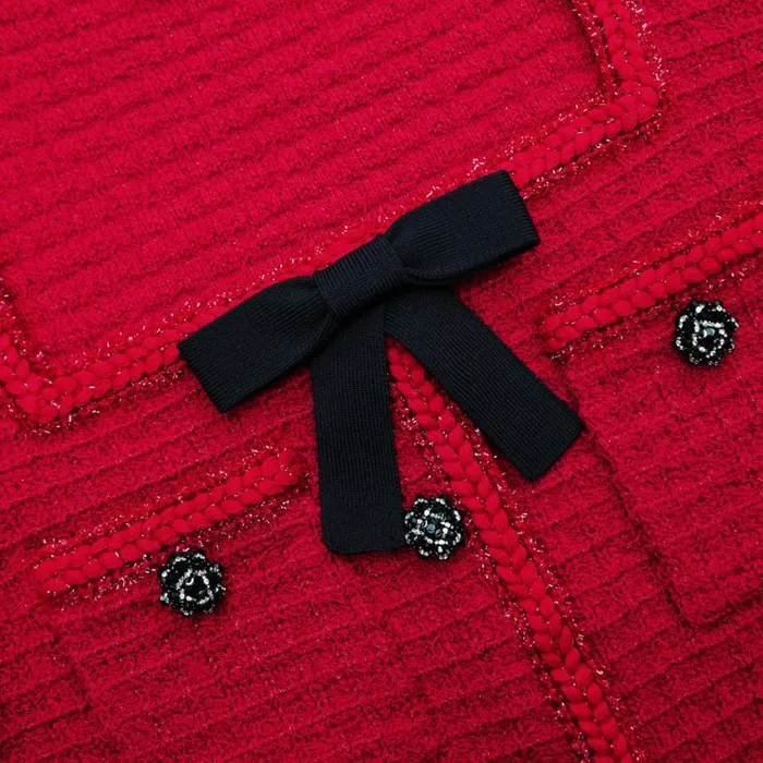 Self Portrait Dresses Red Knit Bow Round Neck Mini Dress 8211 Women Self Portrait Dresses Red Knit Bow Round Neck Mini Dress 8211 Women