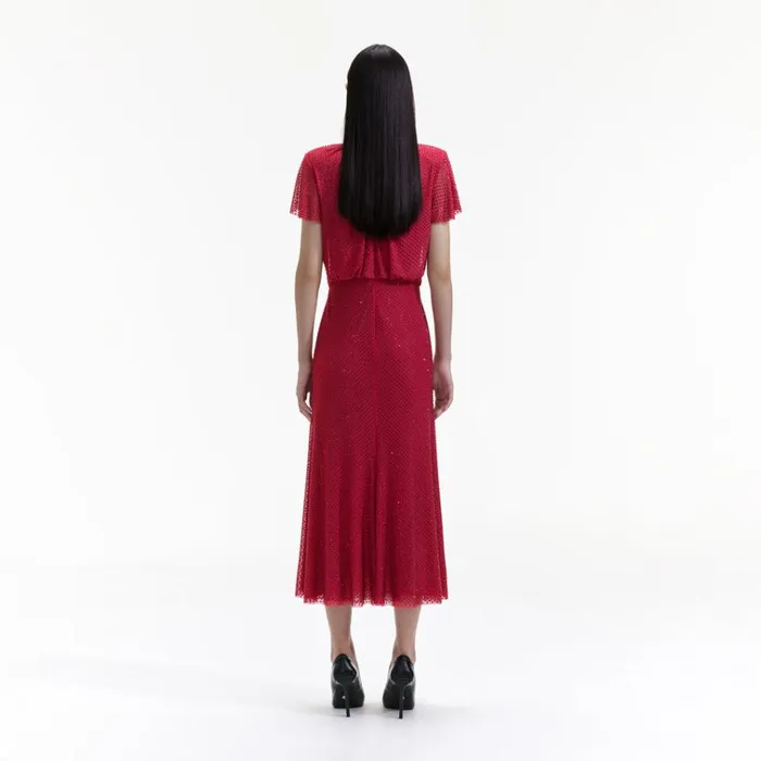 Self Portrait Dresses Red Rhinestone Mesh Midi Dress 8211 Women Self Portrait Dresses Red Rhinestone Mesh Midi Dress 8211 Women