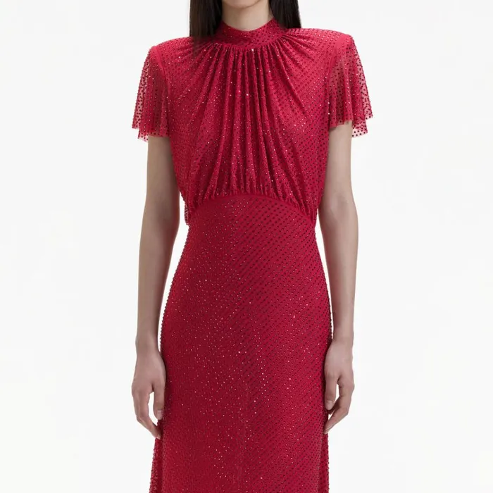 Self Portrait Dresses Red Rhinestone Mesh Midi Dress 8211 Women Self Portrait Dresses Red Rhinestone Mesh Midi Dress 8211 Women