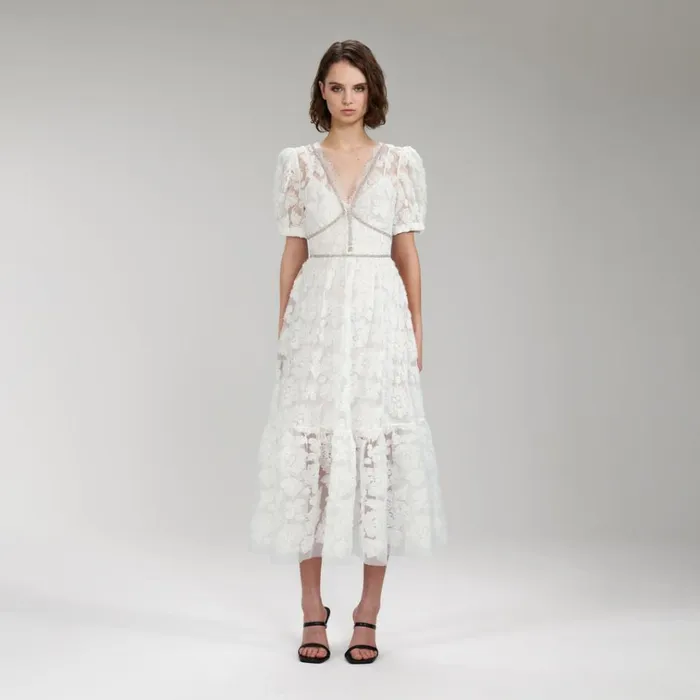 Self Portrait Dresses Ribbon Lace Midi Dress 8211 Women
