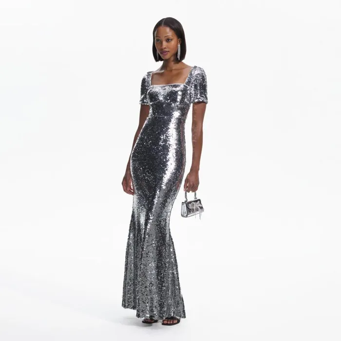 Self Portrait Dresses Silver Sequin Maxi Dress 8211 Women Self Portrait Dresses Silver Sequin Maxi Dress 8211 Women