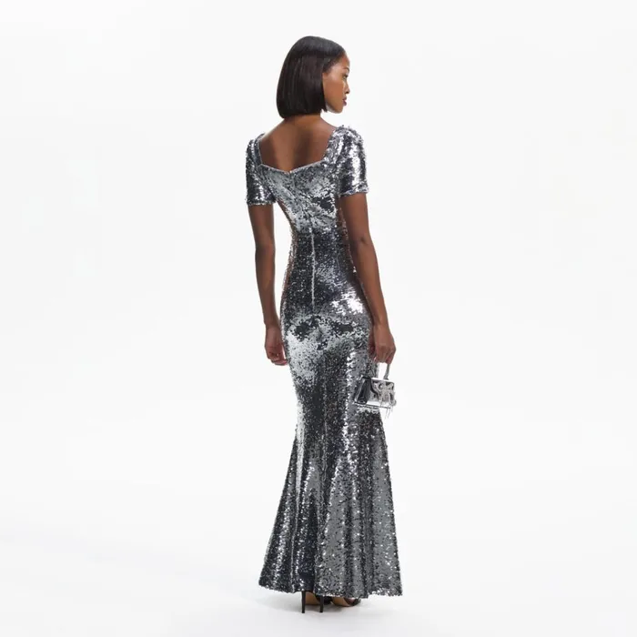 Self Portrait Dresses Silver Sequin Maxi Dress 8211 Women Self Portrait Dresses Silver Sequin Maxi Dress 8211 Women