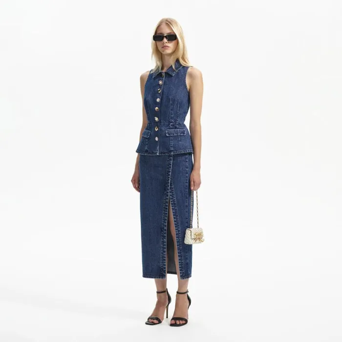 Self Portrait Dresses Sleeveless Denim Midi Dress 8211 Women Self Portrait Dresses Sleeveless Denim Midi Dress 8211 Women