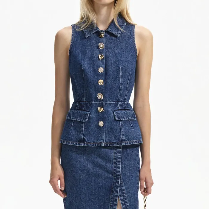 Self Portrait Dresses Sleeveless Denim Midi Dress 8211 Women Self Portrait Dresses Sleeveless Denim Midi Dress 8211 Women