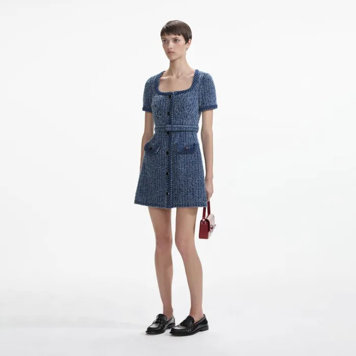 Self Portrait Dresses Textured Denim Short Sleeve Mini Dress 8211 Women Self Portrait Dresses Textured Denim Short Sleeve Mini Dress 8211 Women
