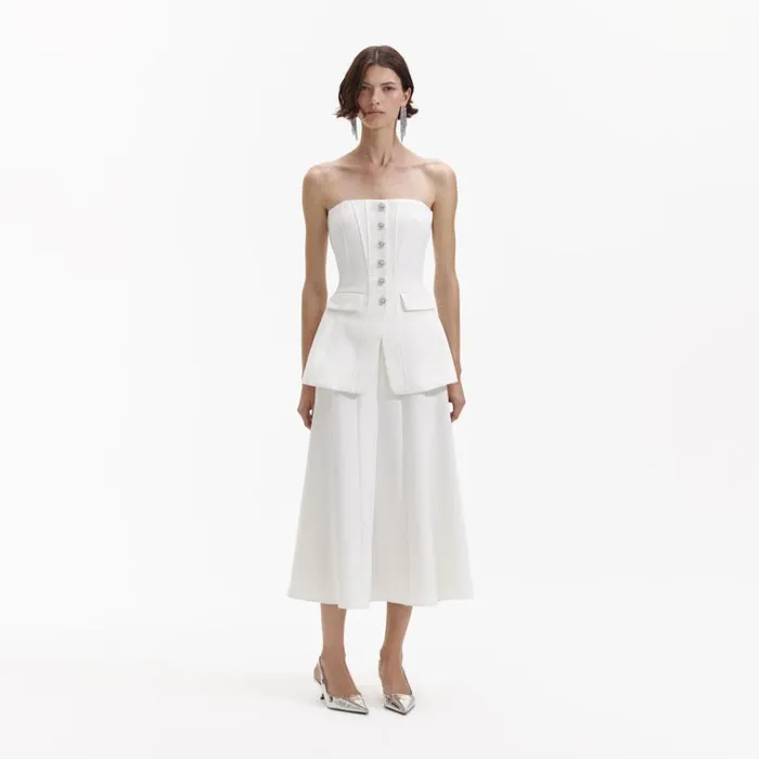 Self Portrait Dresses White Bandeau Crepe Midi Dress 8211 Women