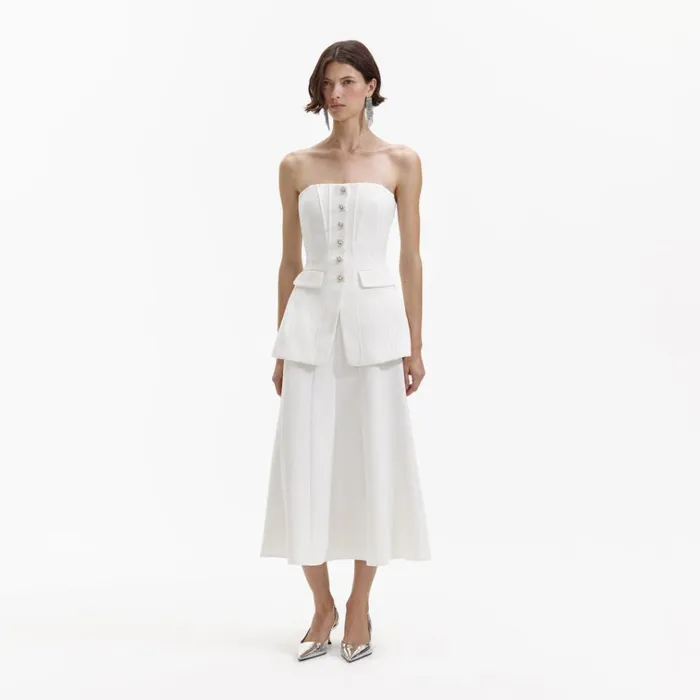 Self Portrait Dresses White Bandeau Crepe Midi Dress 8211 Women Self Portrait Dresses White Bandeau Crepe Midi Dress 8211 Women