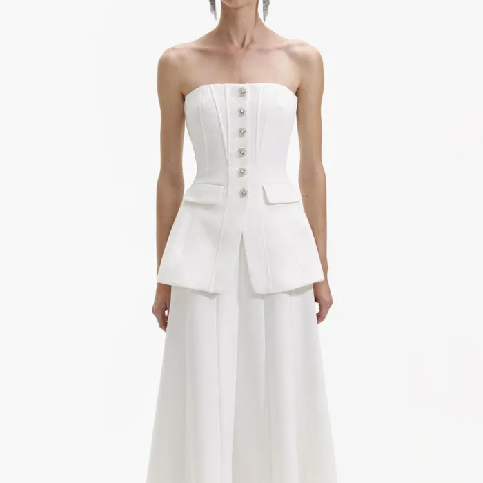 Self Portrait Dresses White Bandeau Crepe Midi Dress 8211 Women Self Portrait Dresses White Bandeau Crepe Midi Dress 8211 Women
