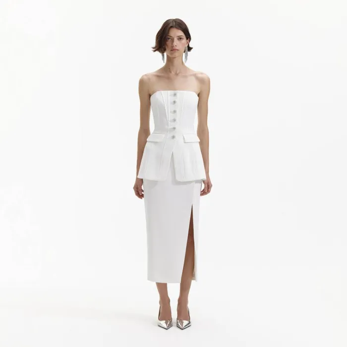 Self Portrait Dresses White Bandeau Crepe Tailored Midi Dress 8211 Women