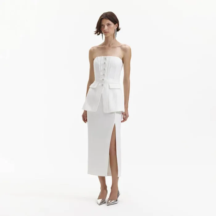 Self Portrait Dresses White Bandeau Crepe Tailored Midi Dress 8211 Women Self Portrait Dresses White Bandeau Crepe Tailored Midi Dress 8211 Women