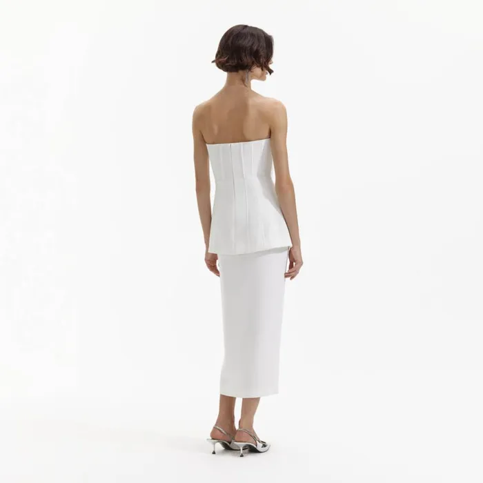 Self Portrait Dresses White Bandeau Crepe Tailored Midi Dress 8211 Women Self Portrait Dresses White Bandeau Crepe Tailored Midi Dress 8211 Women