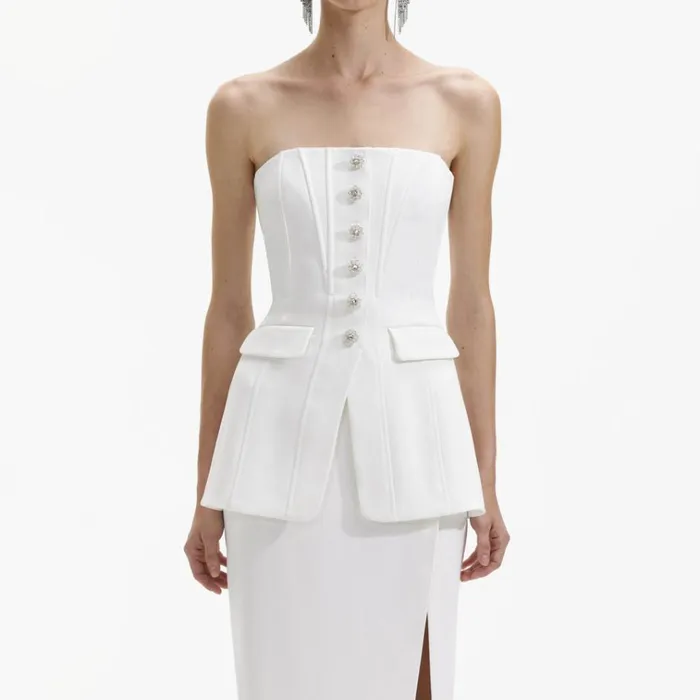 Self Portrait Dresses White Bandeau Crepe Tailored Midi Dress 8211 Women Self Portrait Dresses White Bandeau Crepe Tailored Midi Dress 8211 Women