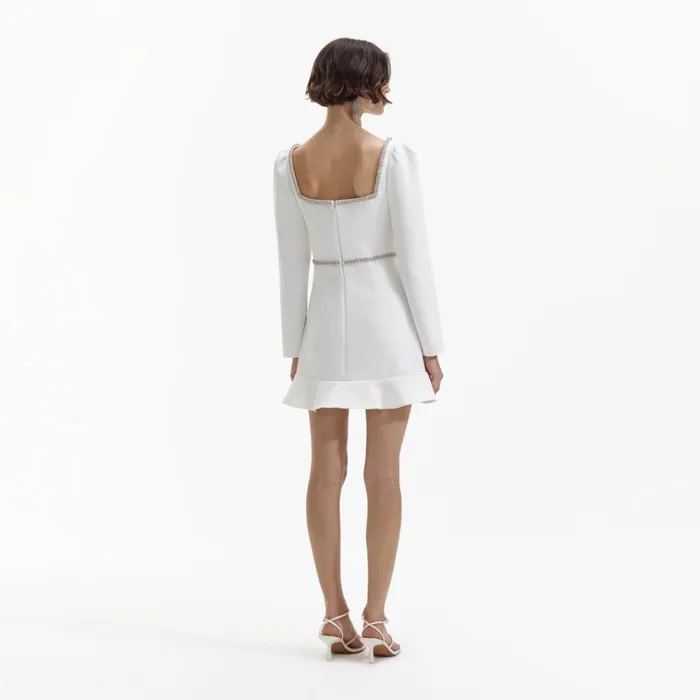 Self Portrait Dresses White Bonded Crepe Long Sleeve Mini Dress 8211 Women Self Portrait Dresses White Bonded Crepe Long Sleeve Mini Dress 8211 Women