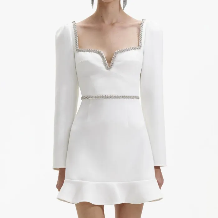Self Portrait Dresses White Bonded Crepe Long Sleeve Mini Dress 8211 Women Self Portrait Dresses White Bonded Crepe Long Sleeve Mini Dress 8211 Women